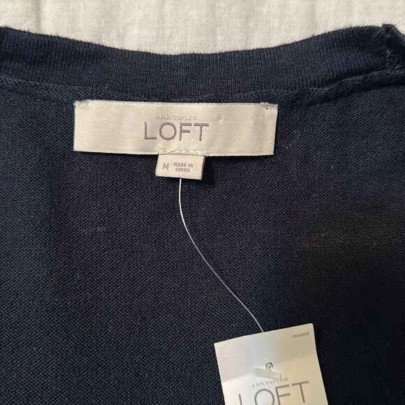 LOFT M Navy Blue Lace Crochet Button Front Knit Cardigan - Picture 9 of 12